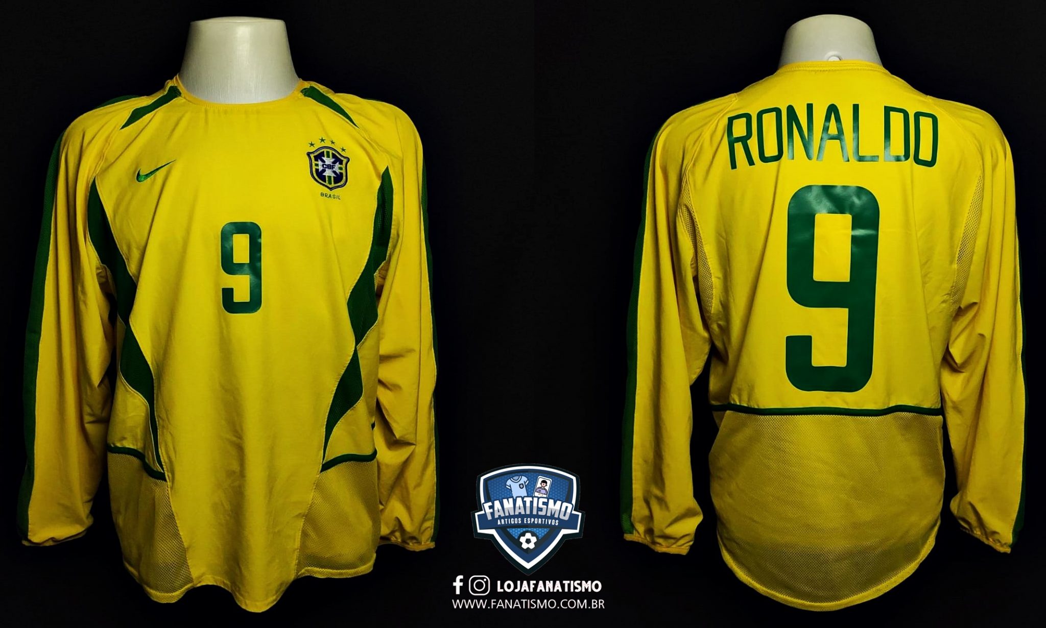 Camisa da Seleção Brasileira Oficial Manga Longa I Nike 2002 #9 Ronaldo