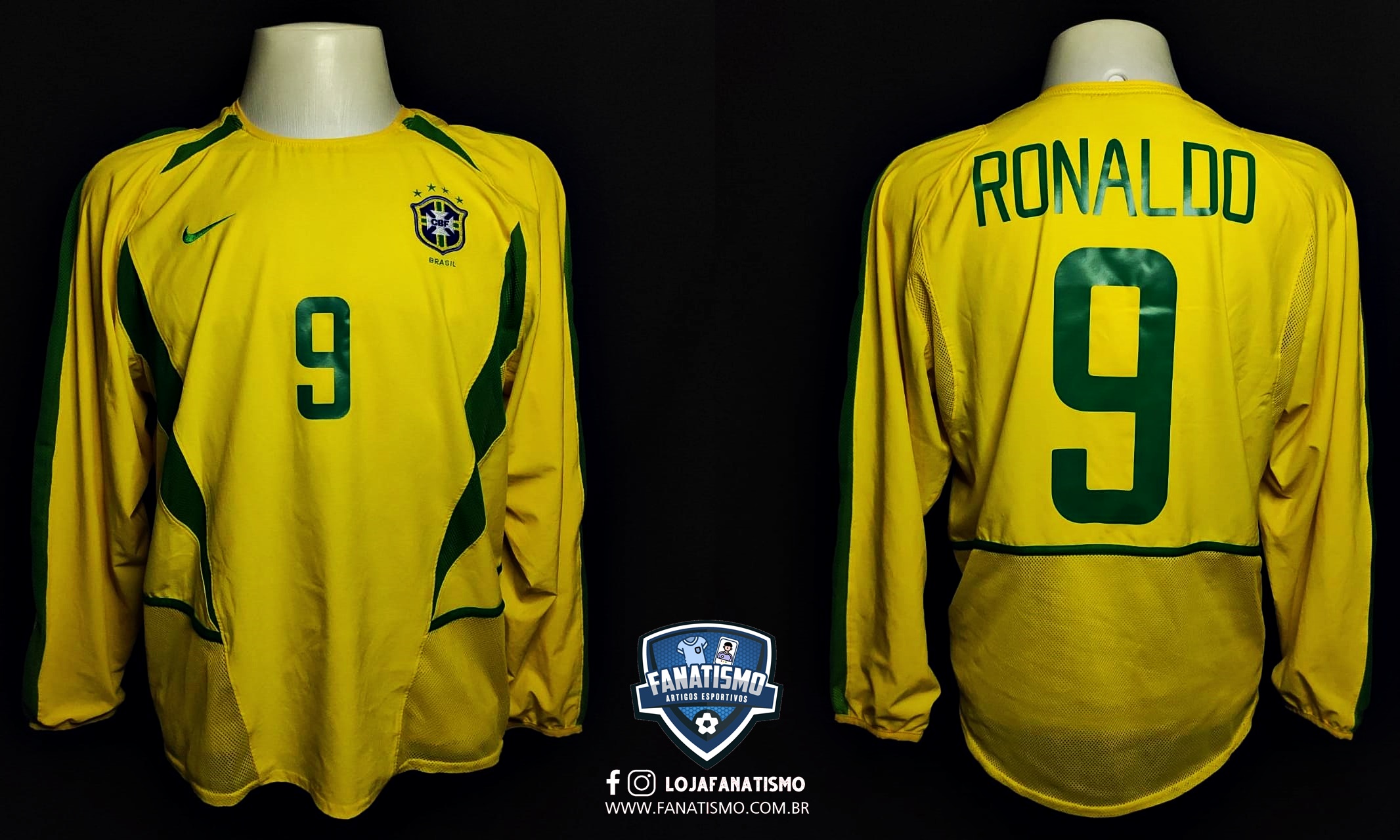 Camisa da Seleção Brasileira Oficial Manga Longa I Nike 2002 #9 Ronaldo  Modelo Jogador M - Fanatismo