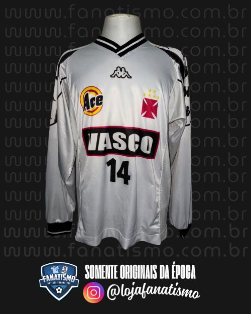 Camisa do Vasco Oficial Treino Branca Manga Longa Kappa 1999/2000 #14 Usada por Atleta G